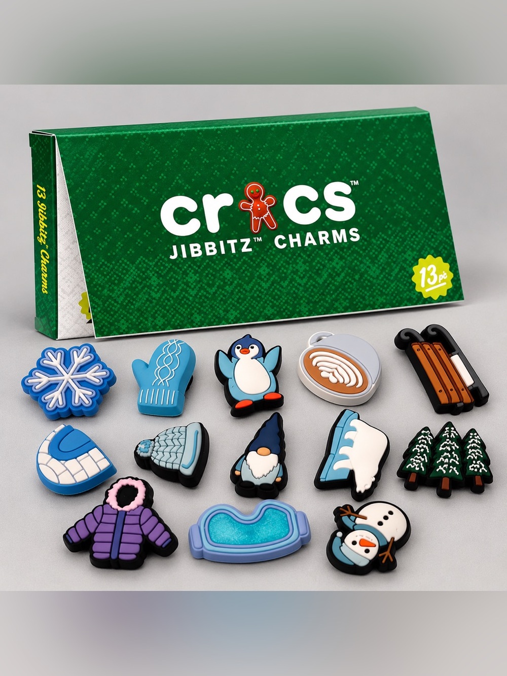 NIB Crocs Jibbitz 13 Piece Winter Holiday Charm Snowman Penguin Set